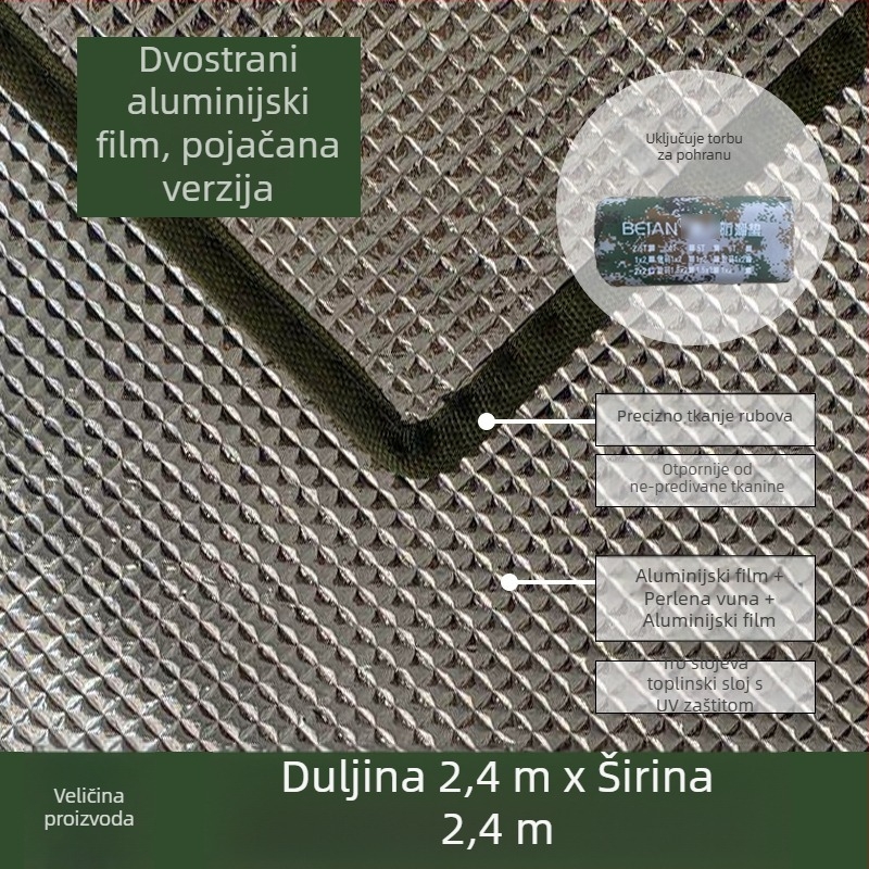 Dvostrani madrac s aluminijskom folijom za vlagu – kampiranje, vanjska EVA izolacijska podloga, kvadratnog oblika, za 4–8 osoba