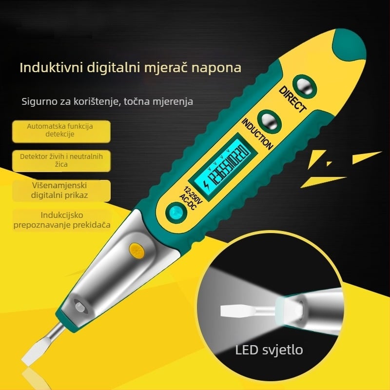 Tester napona u obliku olovke s LED zaslonom, visoka preciznost otkrivanja živih i neutralnih vodova, višenamjenski za kućnu uporabu