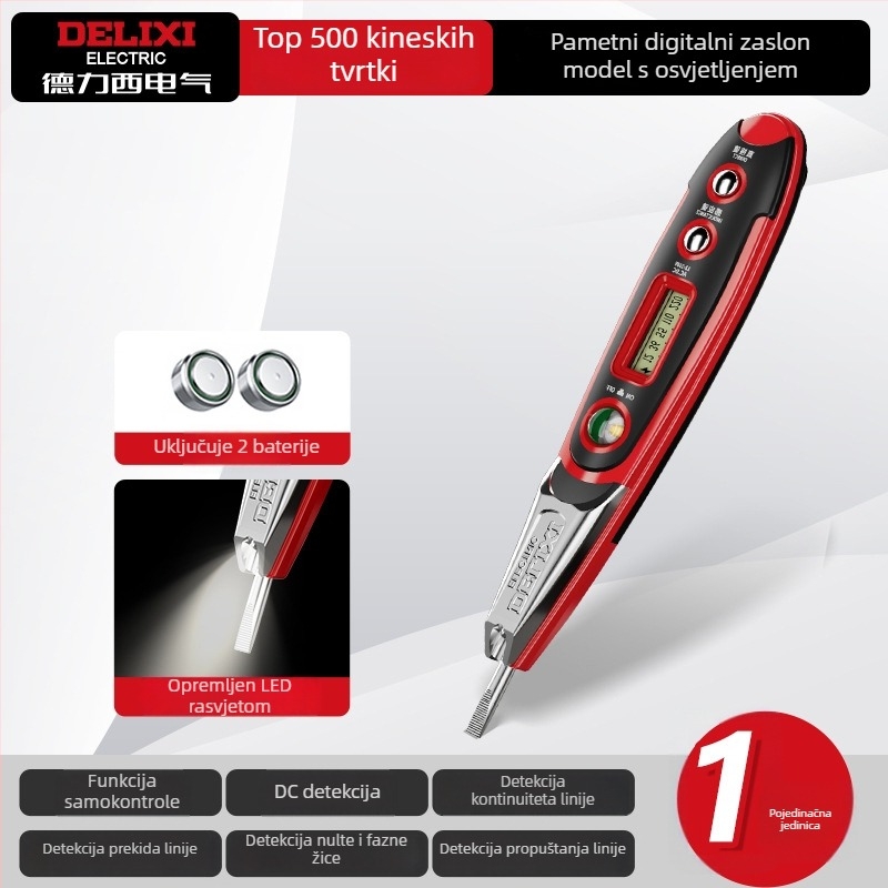 Delixi Electric profesionalni tester-olovka za električare s inteligentnim senzorom, digitalnim zaslonom, višenamjenski tester za otkrivanje prekida žica
