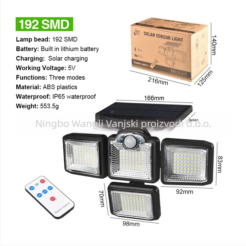 Modularna solarna zidna svjetiljka s daljinskim upravljačem, vanjsko vodootporno osvjetljenje za vrt i ogradu, LED patch, 40W, 3.7V, 16–24h trajanje rada