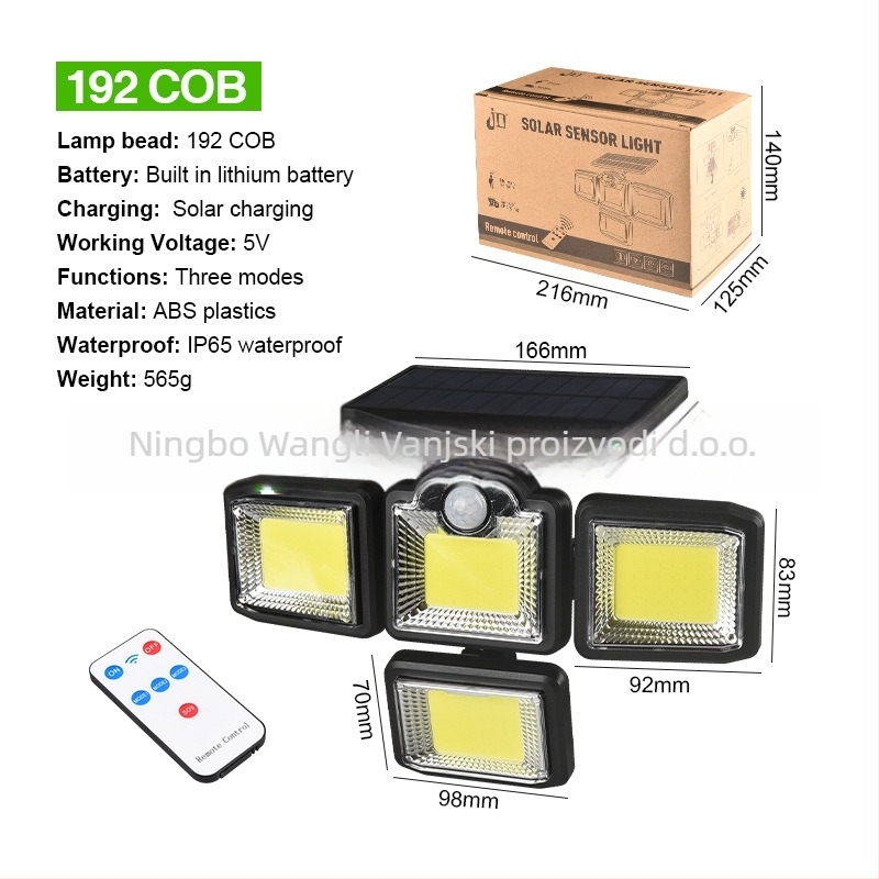 Modularna solarna zidna svjetiljka s daljinskim upravljačem, vanjsko vodootporno osvjetljenje za vrt i ogradu, LED patch, 40W, 3.7V, 16–24h trajanje rada