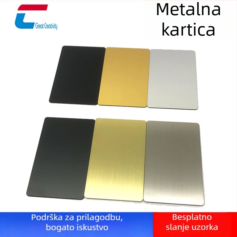 Metalna poslovna kartica s integriranim NFC čipom, nehrđajući čelik, model cxjJS, prilagodljiva obrada, radna temperatura -20 do 75 °C