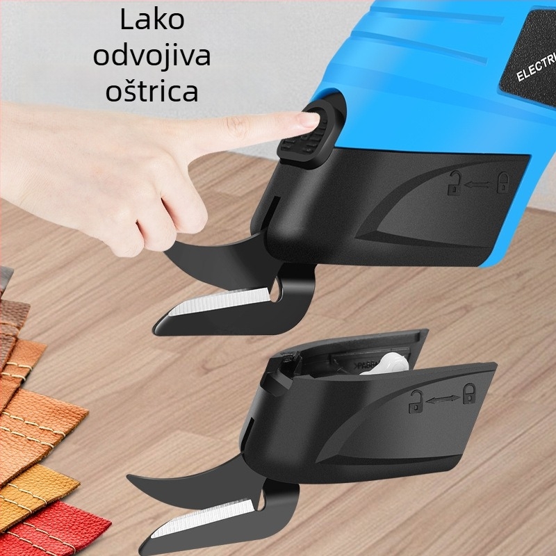 Električne škare za tkanine - bežične, punjiva litijska baterija, 4,2V, za kožu, karton, platno i tepihe