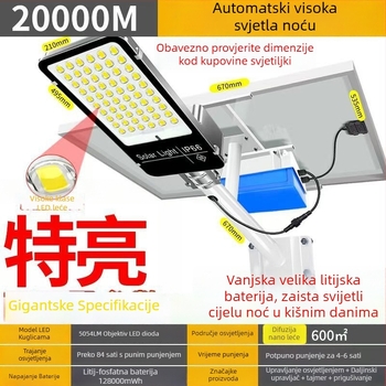 Solarni vanjski ulični svjetiljak s daljinskim upravljačem – LED 15W, IP65, trajanje 16–24h