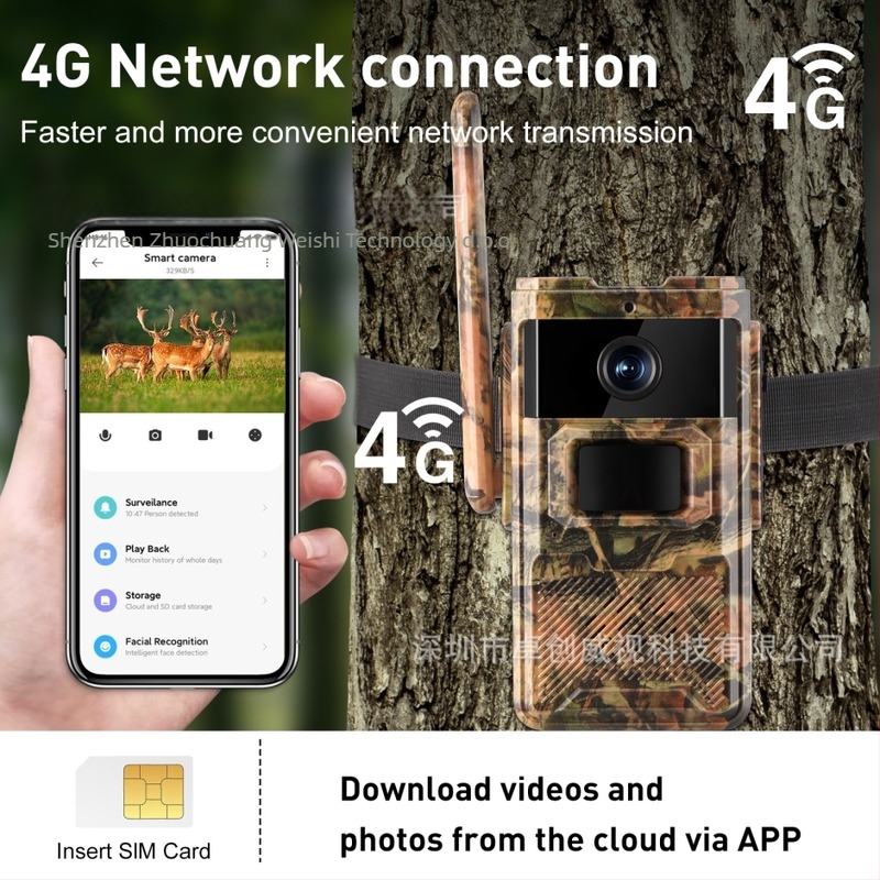 Vodootporna lovačka kamera s 4G noćnim vidom, bezvlažno solarsko napajanje, 4 mm objektiv, IR domet 15 m, radna temperatura -25°C do 60°C