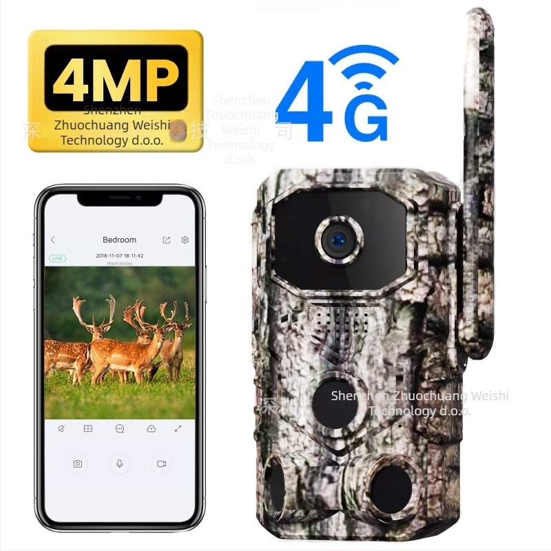 Vodootporna lovačka kamera s 4G noćnim vidom, bezvlažno solarsko napajanje, 4 mm objektiv, IR domet 15 m, radna temperatura -25°C do 60°C