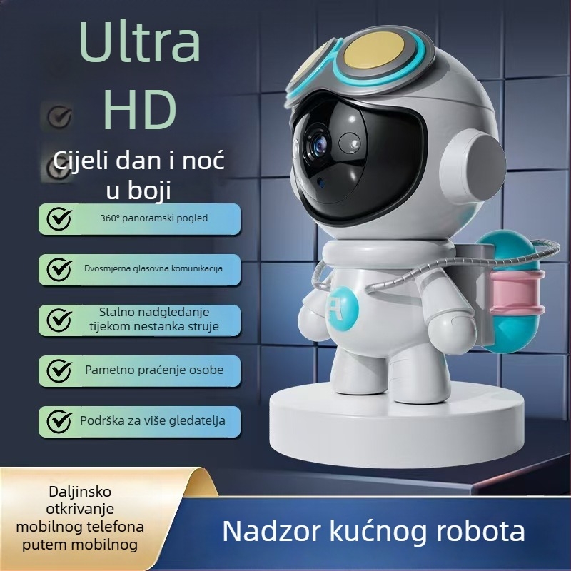 WiFi unutarnja kamera za nadzor u obliku lutke s punom bojom noćnog vida i alarmom plača djeteta — horizontalno rotiranje 355°, vertikalno nagnuće 90°, brzina panovanja 355°/s, DC 5V, nosač za gimbal