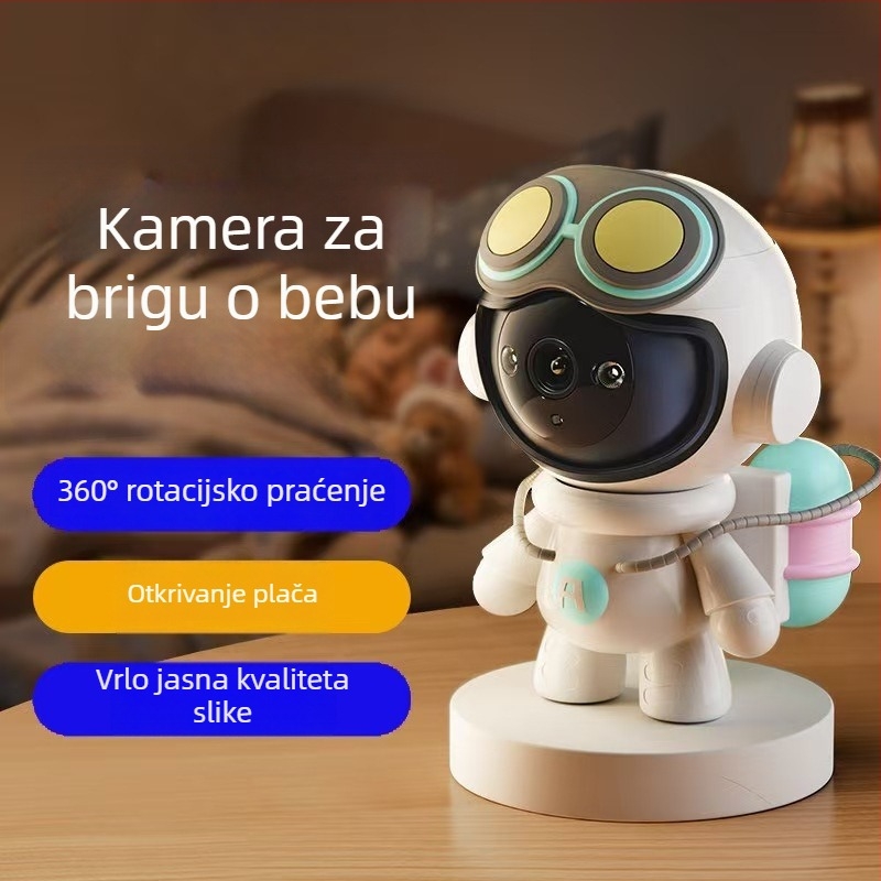 WiFi unutarnja kamera za nadzor u obliku lutke s punom bojom noćnog vida i alarmom plača djeteta — horizontalno rotiranje 355°, vertikalno nagnuće 90°, brzina panovanja 355°/s, DC 5V, nosač za gimbal
