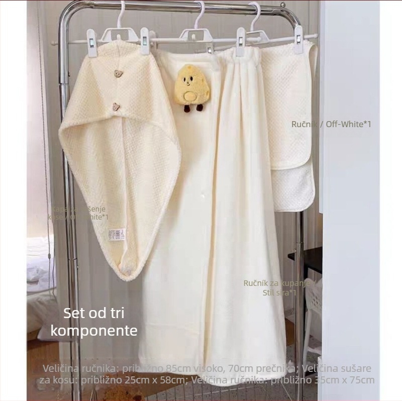 Ženski ljetni ogrtač za kupanje — upijajući, brzo se suši, od koralnog pliša, ručnik za uvijanje, trodjelni set