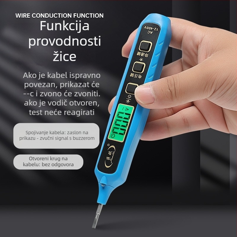 Pen za mjerenje napona s digitalnim prikazom, inteligentna indukcijska detekcija, višenamjensko mjerenje, detekcija prekida vodiča, za elektromontere