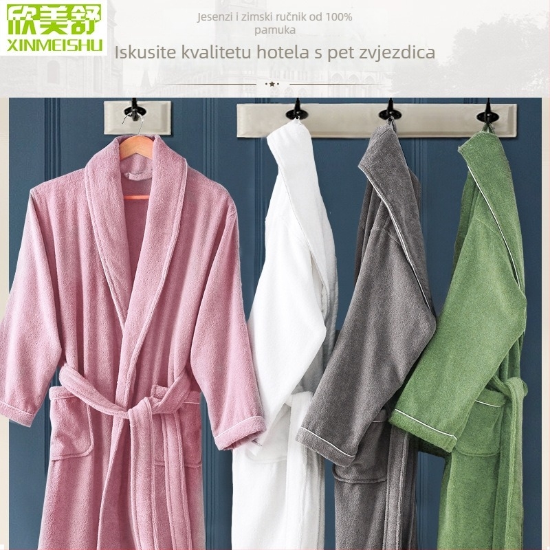 Bademantel od pamuka, 98% pamuka, zimski debeli, unisex za parove, upijajući