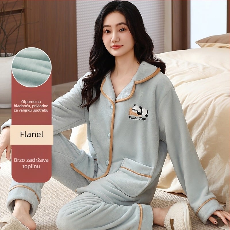 Ženski flanelni pyžama set s kardiganom, ekstra debeli, 95–100% poliestera
