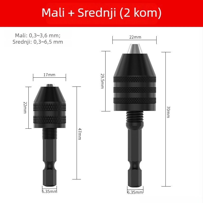 Šesterokutna ručka, mandrina s tri čeljusti, brzi produžni držač za konverziju bušilice, 36V, nehrđajući čelik