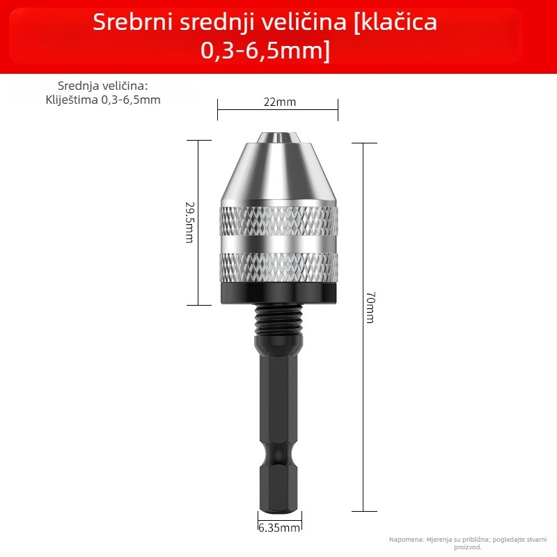 Šesterokutna ručka, mandrina s tri čeljusti, brzi produžni držač za konverziju bušilice, 36V, nehrđajući čelik