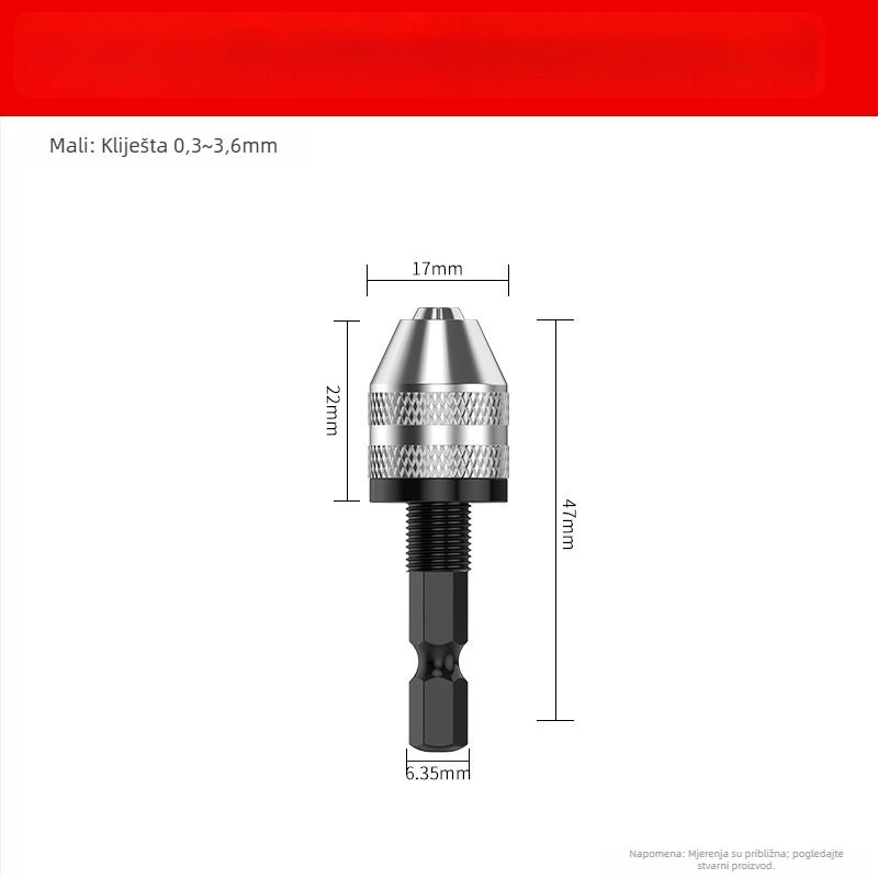 Šesterokutna ručka, mandrina s tri čeljusti, brzi produžni držač za konverziju bušilice, 36V, nehrđajući čelik