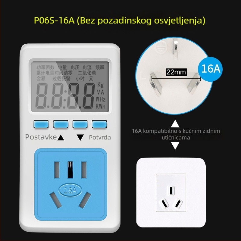 Utična mjerač snage s digitalnim zaslonom – Pucai P06S, točnost razine 1