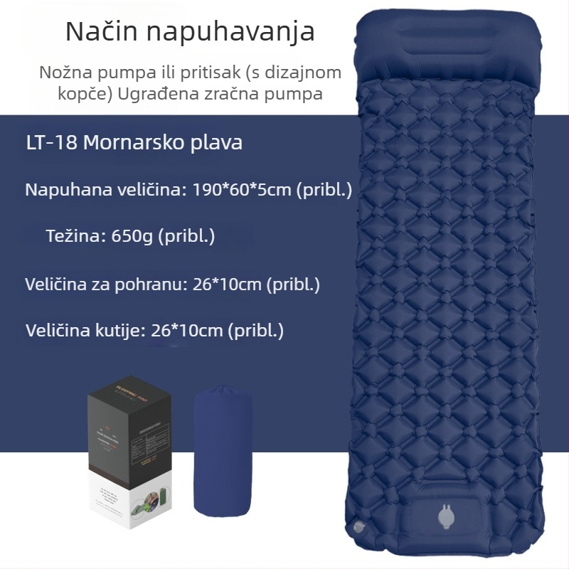 Diamantno oblikovan TPU napuhljivi kilim za kampiranje za jednu osobu, ultralak i kompaktan, površina od najlona TPU, dimenzije 190 × 60 × 5 cm, otporan na vlagu i protuklizni