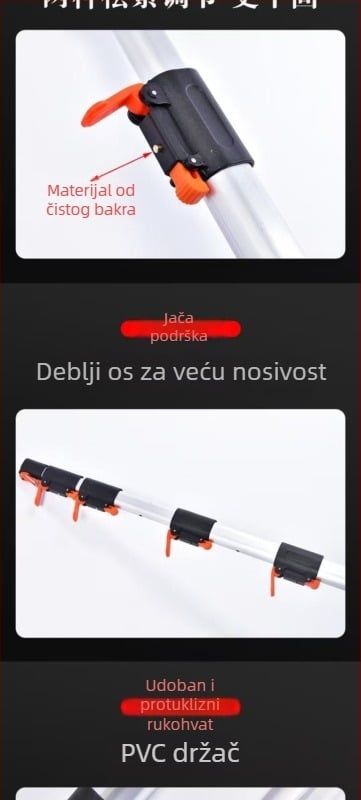 Teleskopna šipka s ovalnim debelim aluminijskim legurama, pila za visoke grane i kliješta za grane, 3–6 odjeljaka