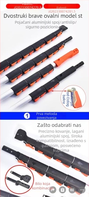 Teleskopna šipka s ovalnim debelim aluminijskim legurama, pila za visoke grane i kliješta za grane, 3–6 odjeljaka