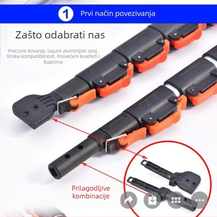 Teleskopna šipka s ovalnim debelim aluminijskim legurama, pila za visoke grane i kliješta za grane, 3–6 odjeljaka