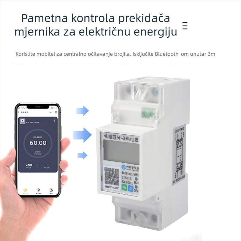 Kućni jednofazni DIN-rail pametni mjerač energije s Bluetooth i 4G, plaćanje unaprijed za najam sobe