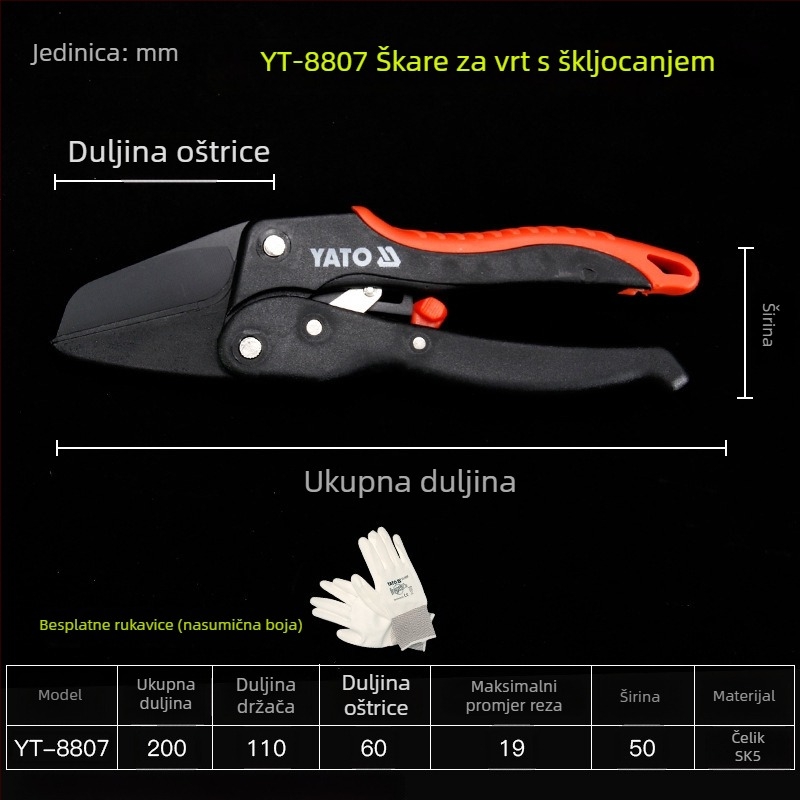 Yato škare za rezanje cvijeća i voćaka, škare za cijepljenje, rez debelih grana, drška od čelika srednjeg ugljika