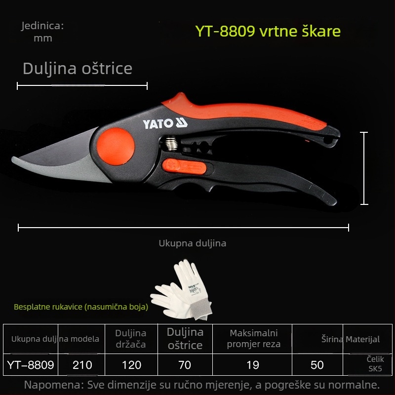 Yato škare za rezanje cvijeća i voćaka, škare za cijepljenje, rez debelih grana, drška od čelika srednjeg ugljika
