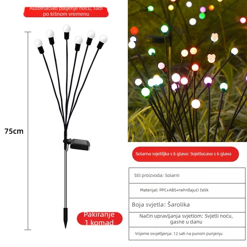 Solarna lampa u obliku krijesnice za vanjski prostor dvorišta, vodootporna zemna svjetiljka IP66, izvor svjetla 1.2W i trajanje rada od 6 do 12 sati