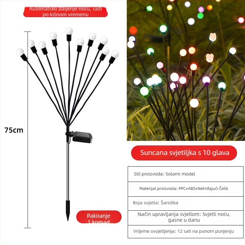Solarna lampa u obliku krijesnice za vanjski prostor dvorišta, vodootporna zemna svjetiljka IP66, izvor svjetla 1.2W i trajanje rada od 6 do 12 sati