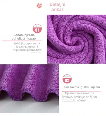 Čista kozmetička krpa, mikrovlakno, 300–400 gsm, combed yarn, cut pile/plain weave; brzo upijanje 5–10 s
