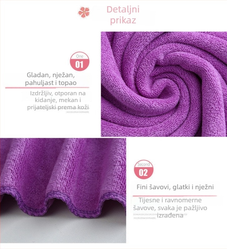 Čista kozmetička krpa, mikrovlakno, 300–400 gsm, combed yarn, cut pile/plain weave; brzo upijanje 5–10 s