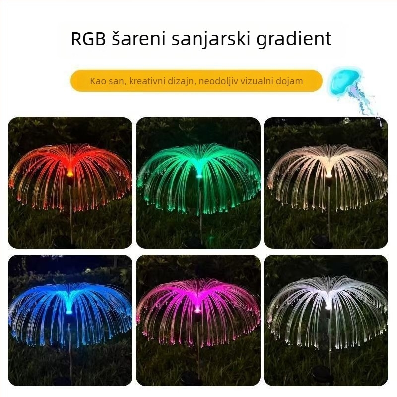 Solarna lucna meduza za vanjsku upotrebu – optičko vlakno, IP65, 5–10W, nehrđajući čelik, zona osvjetljenja 3–5 m², trajanje 6–12 sati