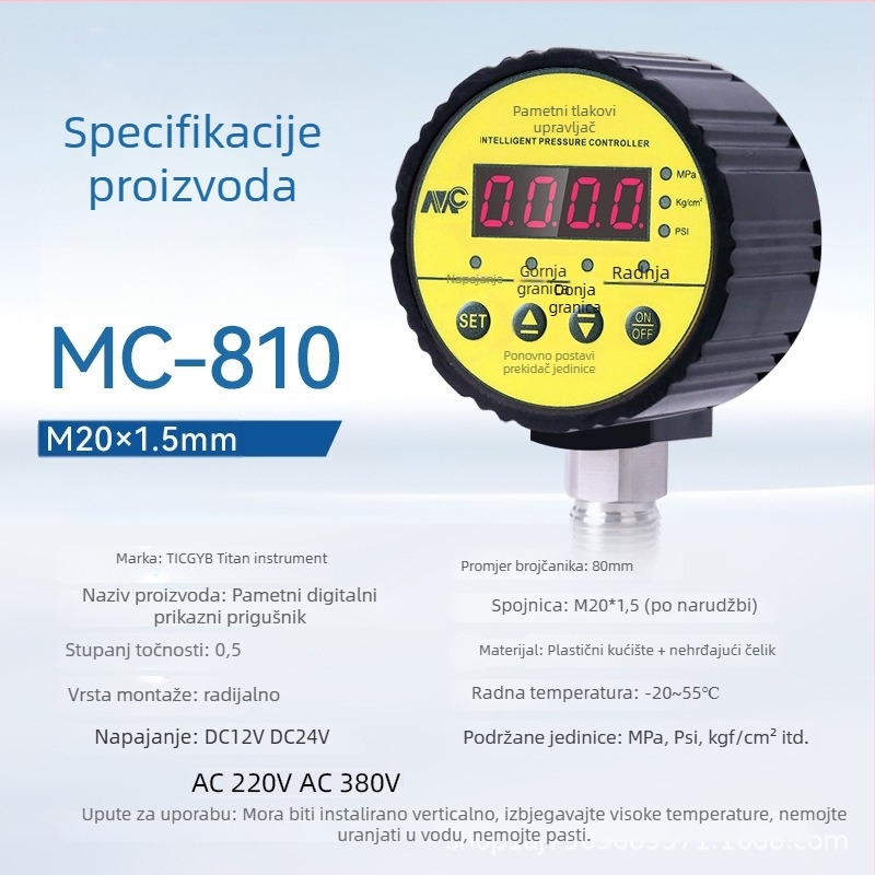 Mc-810 Inteligentni digitalni tlak prekidač s prikazom, raspon -0,1 do 60, točnost 0,5, navojno priključivanje