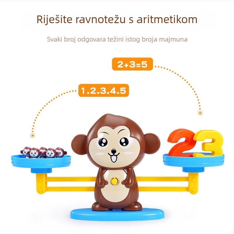 Majmunova balansna igračka za djecu — rano matematičko obrazovanje, stolna igra zbrajanja i oduzimanja, plastična konstrukcija; uzrast 4–6 godina; nije električno; brend Le again