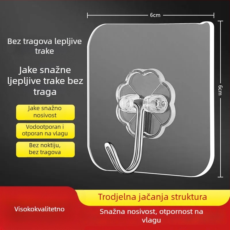 Plastični zidni vješak s višerednim kukicama za kuhinju, bez bušenja, bez tragova instalacije