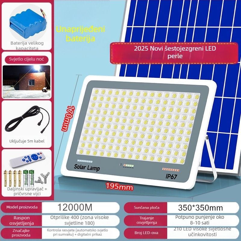 Solarna vanjska lantern za dvorište, IP67, daljinski upravljač, 6V, raspon osvjetljenja 200 m²+, 12–16 sati rada, Fire Dragon