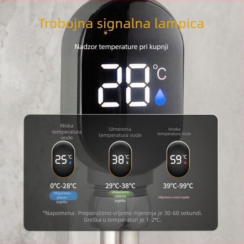Tuš termometar s LED prikazom temperature, 4-točkovni interfejs, 0-99°C, mjerenje bez zagrijavanja