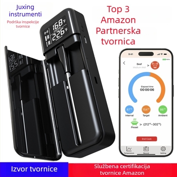 Termometar za hranu s Bluetoothom, pametnom aplikacijom i digitalnim zaslonom; rezolucija temperature 1°C/1.8°F; brzina mjerenja 0,6 s; sonda od 304 nehrđajućeg čelika