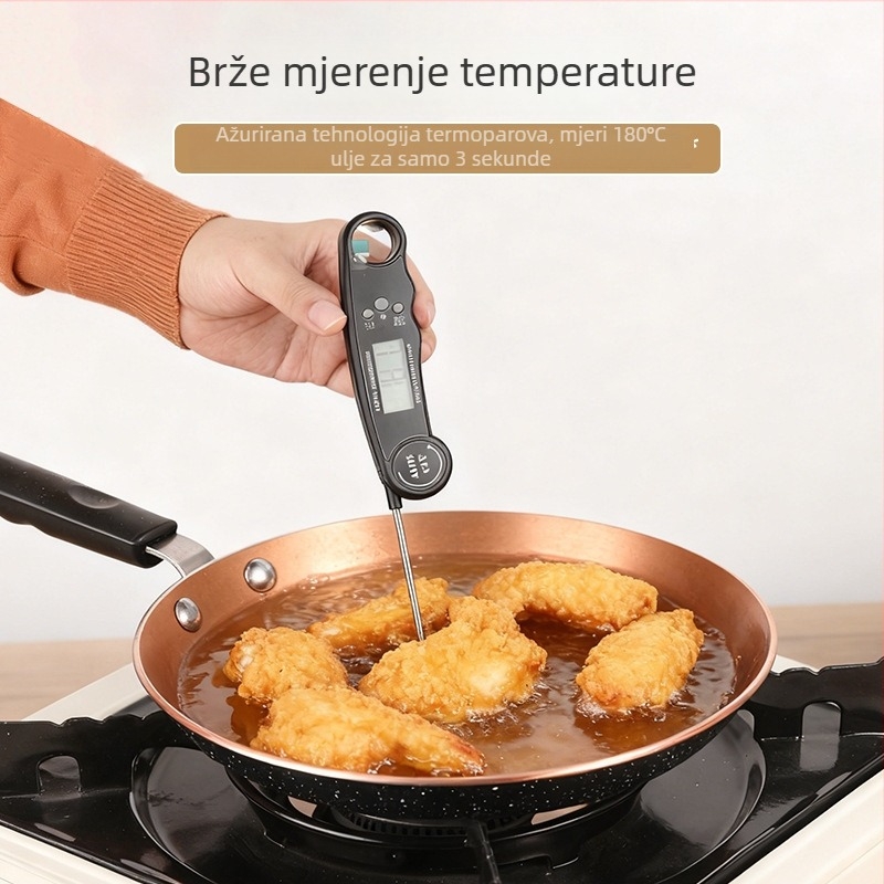 Skopljeni elektronički termometar za hranu s kontaktnim senzorom, višenamjensko mjerenje temperature (hrana, voda, ulje, mlijeko) s rezolucijom 0,1°C