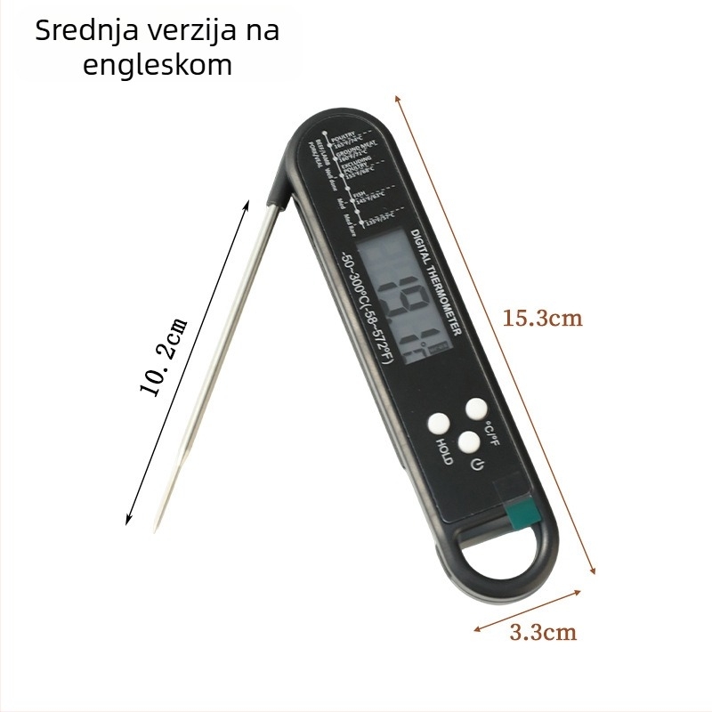 Skopljeni elektronički termometar za hranu s kontaktnim senzorom, višenamjensko mjerenje temperature (hrana, voda, ulje, mlijeko) s rezolucijom 0,1°C