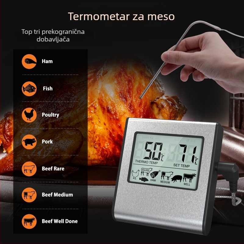 Kuhinjski digitalni termometar sa sondom za meso i masnoću, termometar za hranu za roštilj