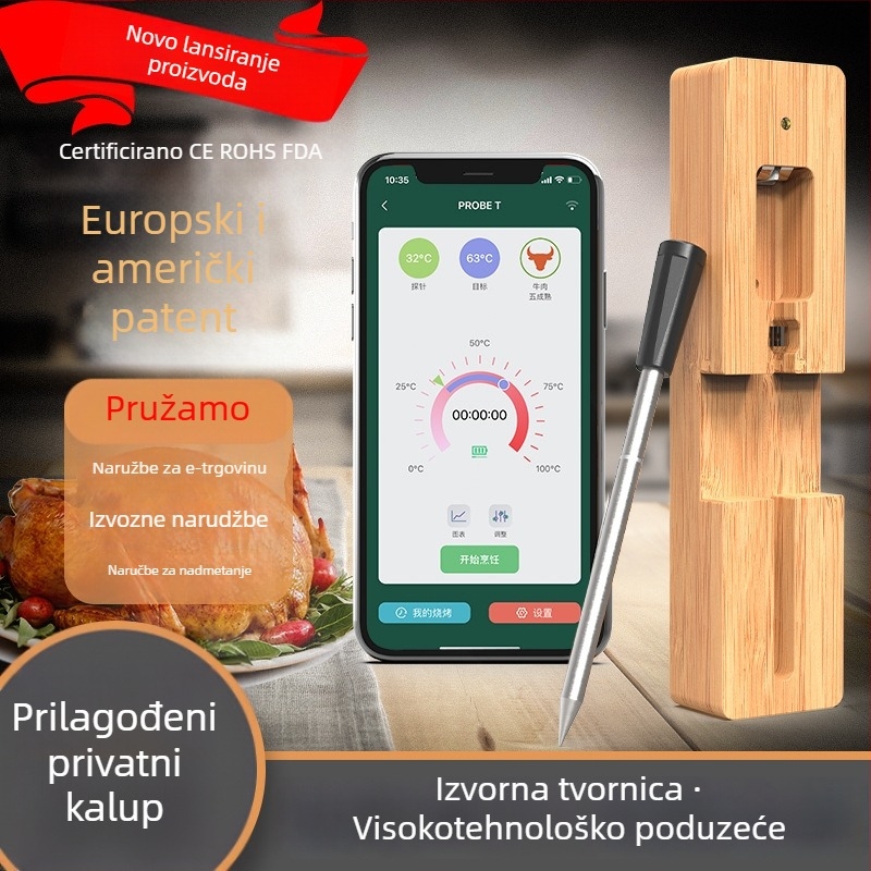 Vodootporni termometar za meso s Bluetoothom, za kuhinju, pećnicu i roštilj – bežično mjerenje temperature