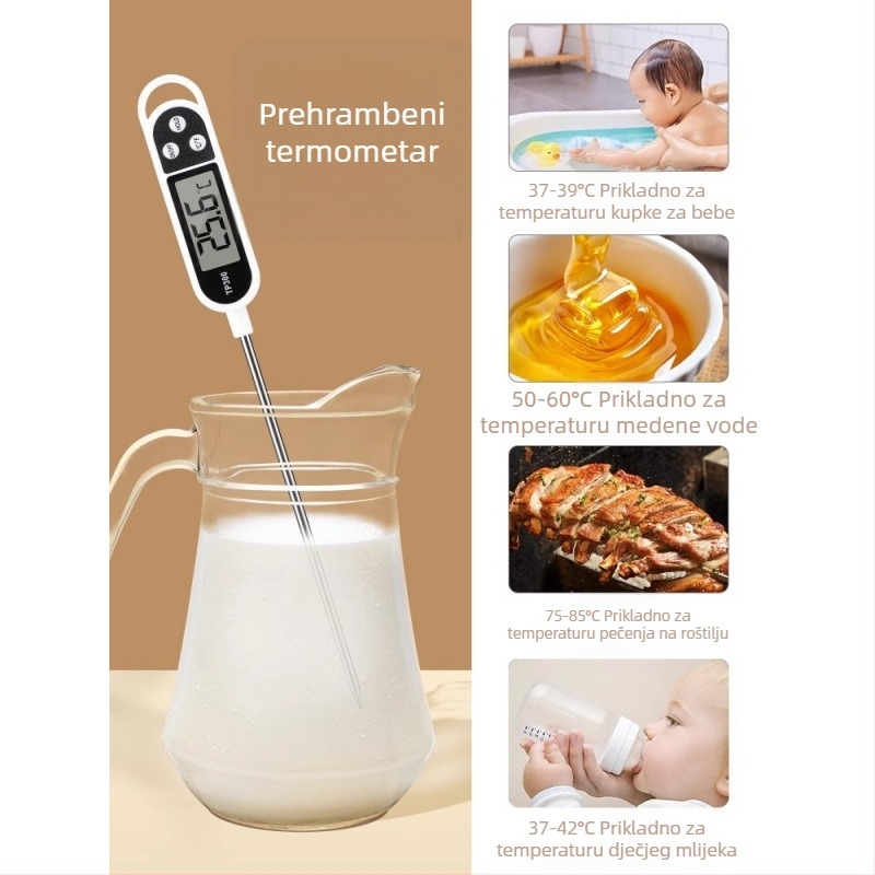 Digitalni kuhinjski termometar s sondom – za hranu, vodu, ulje, pečenje, mlijeko i tijesto