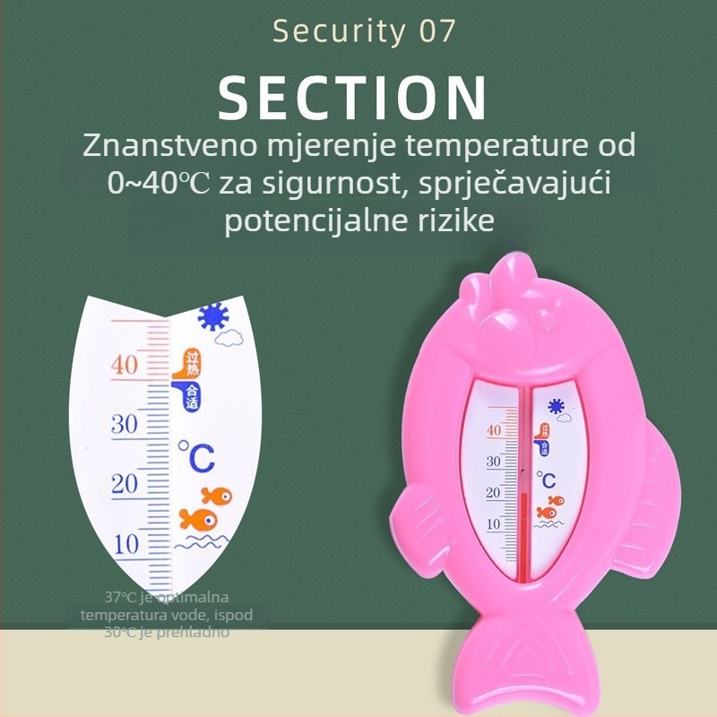 Slatki dječji termometar za kupanje, dvostruka funkcija mokro i suho, unutarnja upotreba, dizajn male ribice.