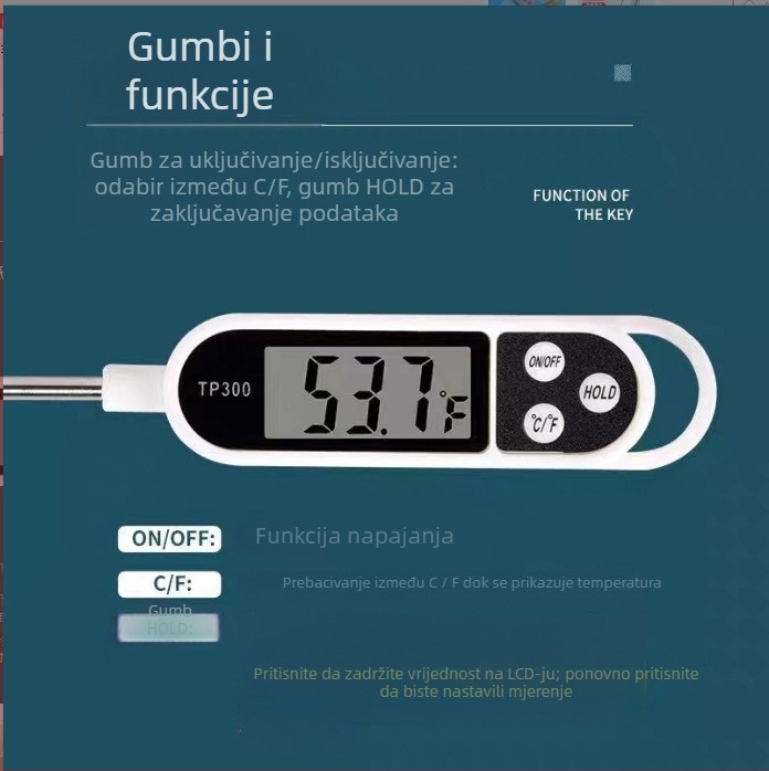 Hranomjer s digitalnim zaslonom, 0.1°C rezolucija, prilagodljive mogućnosti, pakiranje 200 komada