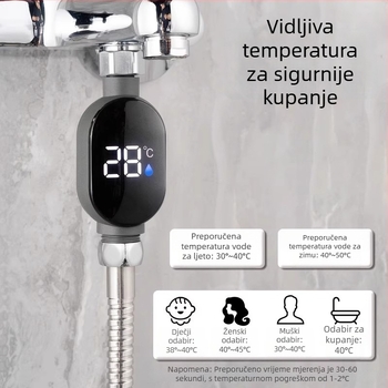 LED termometar za tuš s pametnim dodirnim zaslonom, mjerenje temperature tijekom tuširanja, digitalni prikaz