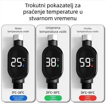 LED termometar za tuš s pametnim dodirnim zaslonom, mjerenje temperature tijekom tuširanja, digitalni prikaz