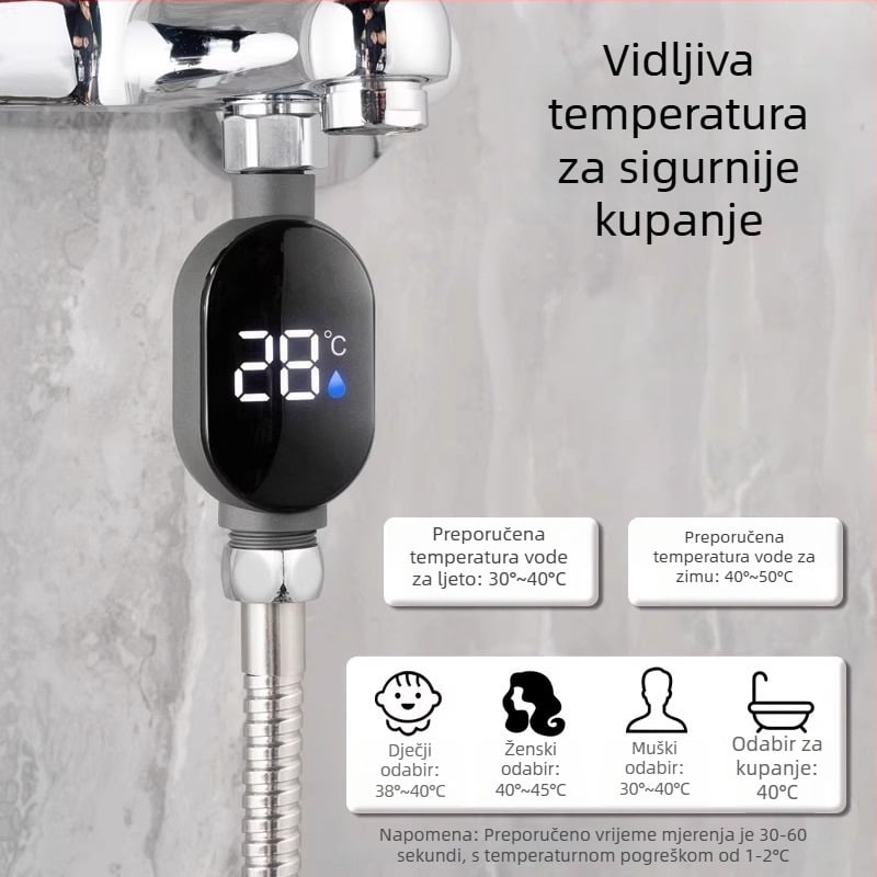 LED termometar za tuš s pametnim dodirnim zaslonom, mjerenje temperature tijekom tuširanja, digitalni prikaz