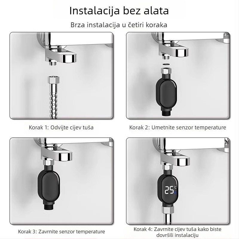 LED termometar za tuš s pametnim dodirnim zaslonom, mjerenje temperature tijekom tuširanja, digitalni prikaz