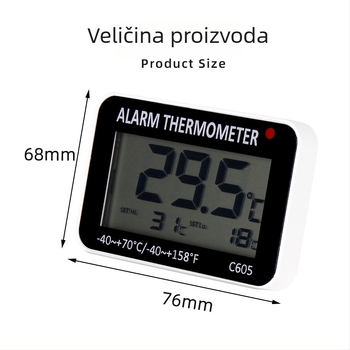C605 Unutarnji/Vanjski mjerni uređaj za temperaturu s alarmom za hladnjak i kontrolom temperature (-40 do 70°C)